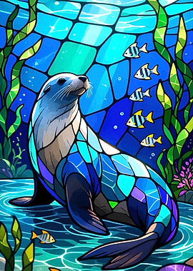 Stained Glass Seal with Fish
