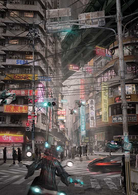 Cyberpunk Cityscape with Futuristic Vehicles