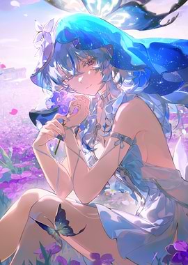 Anime Girl in Floral Meadow