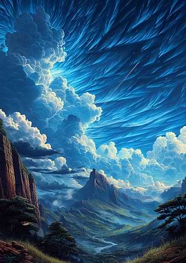 Majestic Mountain Landscape with Cloudy Sky