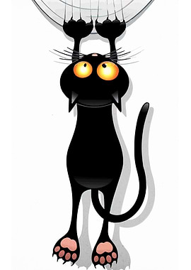 Cartoon Black Cat Hanging On