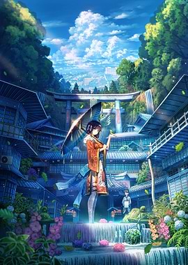 Anime Girl in Japanese Landscape