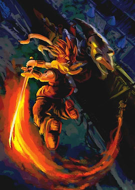 Warrior with Flaming Sword Digital Art