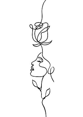 Woman and Rose Continuous Line Art
