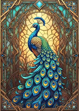 Stained Glass Peacock Art