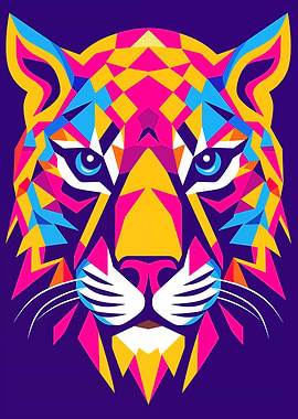 Geometric Tiger Head Colorful Illustration