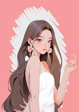 Elegant Girl with Flower Earrings