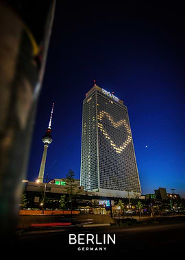 Berlin at Night with Heart on Building