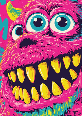 Pink Furry Monster with Big Teeth