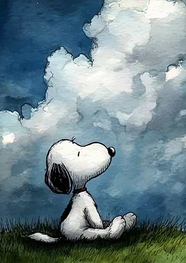 Snoopy Cloud Gazing Watercolor Art