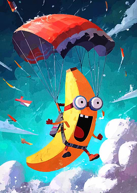 Parachuting Banana Cartoon Character