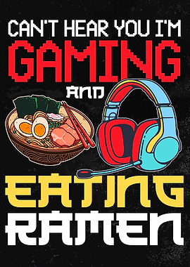 Gaming and Eating Ramen Illustration
