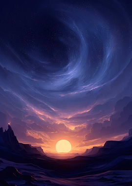 Dramatic Sunset Over Mountainous Landscape