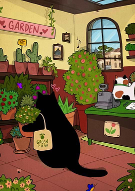 Cat in a Garden Shop