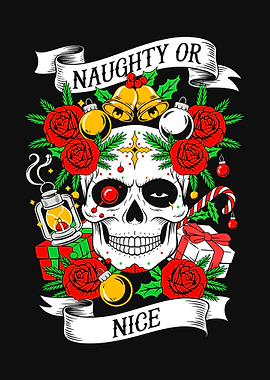 Naughty or Nice Christmas Skull