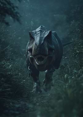 Tyrannosaurus Rex in Misty Forest