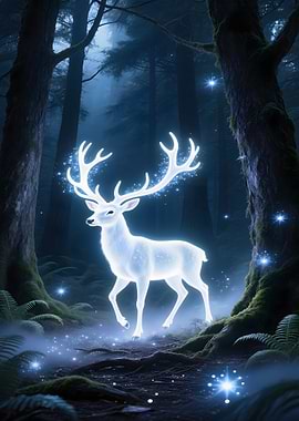 Glowing Deer in Enchanted Forest
