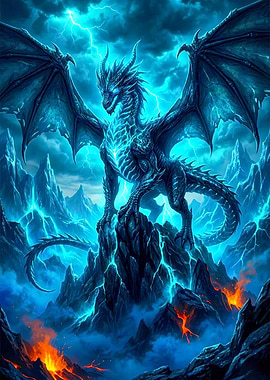 Electric Blue Dragon on Mountain Peak