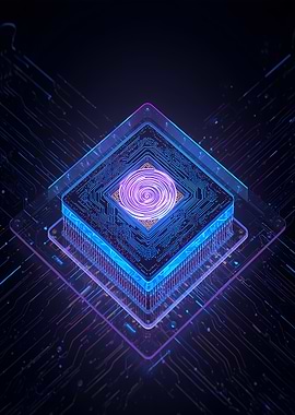 Futuristic Circuit Board with Glowing Fingerprint