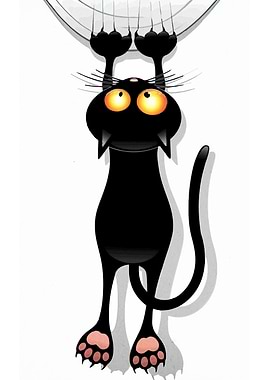 Cartoon Black Cat Hanging On