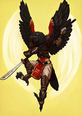 Anthropomorphic Raven Warrior with Sword