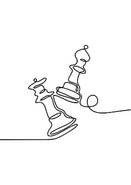 Chess Pieces Continuous Line Art