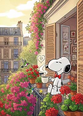 Snoopy's Parisian Balcony Coffee Break