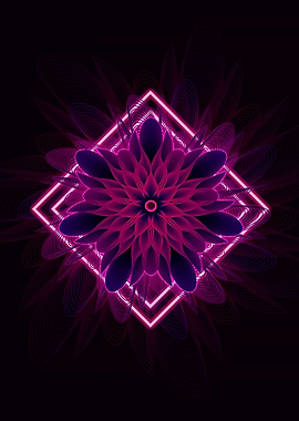 Neon Flower in Square Frame