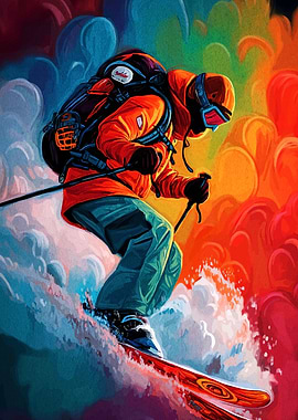 Skier in Action with Colorful Background