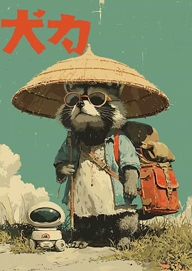 Raccoon Traveler with Robot Companion