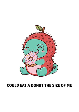 Cute Lychee Monster Eating Donut