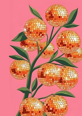 Disco Ball Fruit Tree Illustration