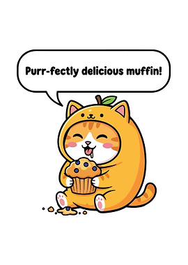 Cute Cat Eating Muffin Illustration