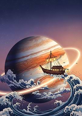 Japanese Boat on Cosmic Waves