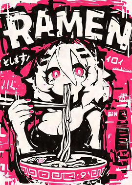 Anime Girl Eating Ramen Graffiti