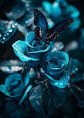 Blue Roses and Butterfly