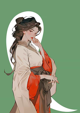 Elegant Woman in Traditional Asian Dress