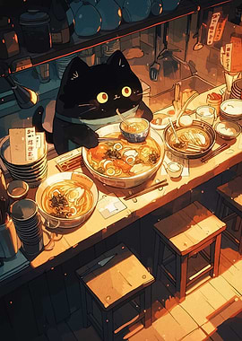 Cat Chef with Ramen