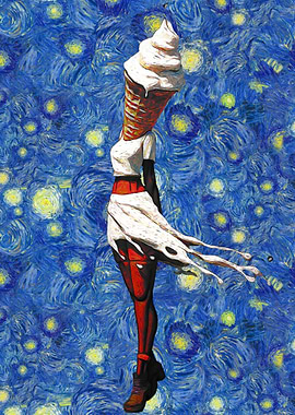 Ice Cream Cone Woman Starry Night