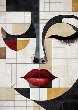 Abstract Woman Face Mosaic Art