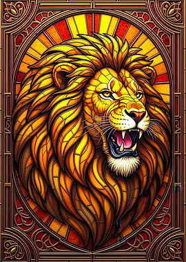 Stained Glass Lion Portrait