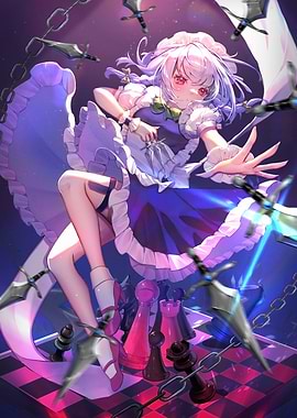 Anime Girl with Swords and Chess