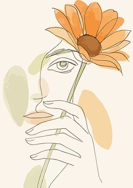 Abstract Woman with Flower Line Art
