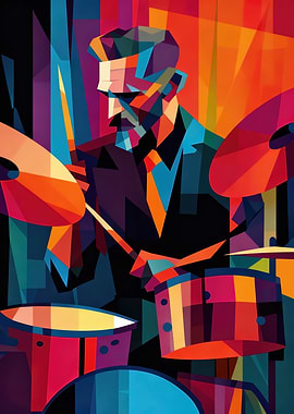 Geometric Drummer Colorful Art