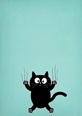 Cartoon Black Cat Scratching Wall