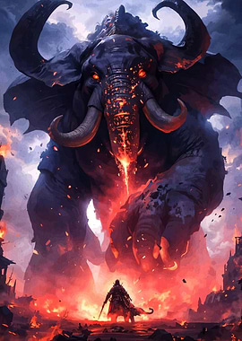 Fiery Elephant Giant Confrontation