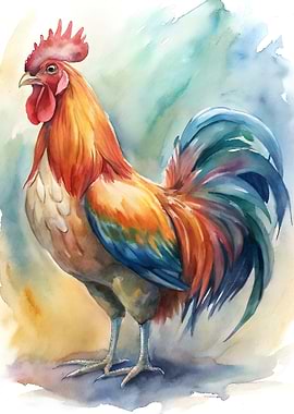 Watercolor Rooster Portrait