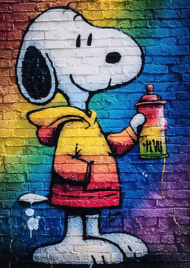 Snoopy Graffiti Art on Brick Wall
