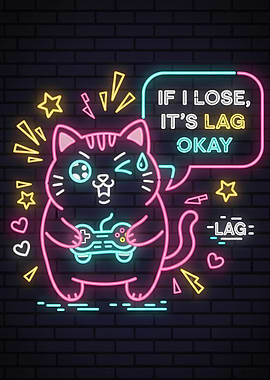 Neon Cat Gamer - It's Lag