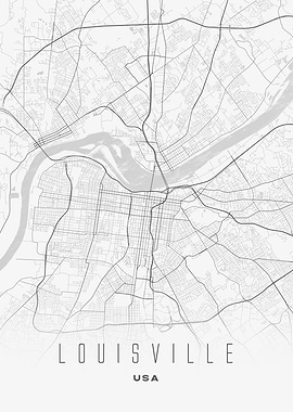 Minimalist Louisville, USA - City Map Poster, Modern Urban Wall Art